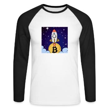 Bitcoin rocket to the moon - Unisex Baseballshirt langarm - Weiß/Schwarz - Vorne - Nik (191cm)