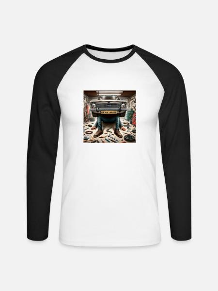Autowerkstatt - mentally I am here - Unisex Baseballshirt langarm - Weiß/Schwarz