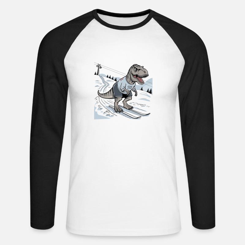 Ski-Rex, T-Rex - Unisex Baseballshirt langarm - Weiß/Schwarz