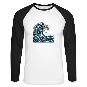 Wave Kanagawa trash vector - T-shirt baseball manches longues Homme - blanc/noir - Devant - Nik (191cm)