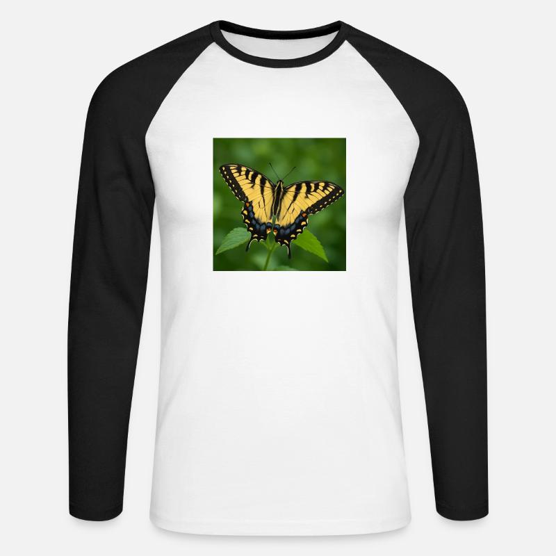 Machaon tigré de l’Est - T-shirt baseball manches longues Homme - blanc/noir