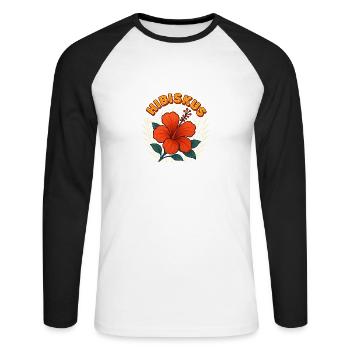 Hibiskus - Unisex Baseballshirt langarm - Weiß/Schwarz - Vorne - Nik (191cm)