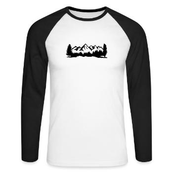 Mountains with snow, forest and trees - Unisex Long Sleeve Baseball T-Shirt - white/black - Front - Nik (191cm)