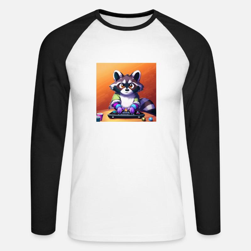 racoon playing computer games - Unisex Baseballshirt langarm - Weiß/Schwarz