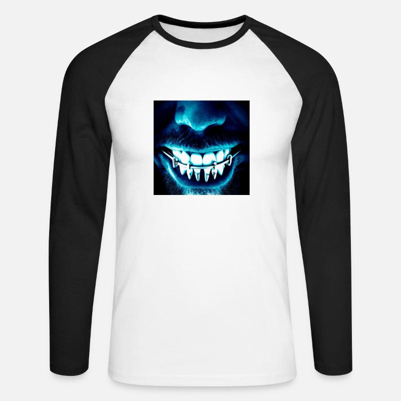 Sonrisa de terror creativa y eficiente - Raglán manga larga hombre - blanca/negro