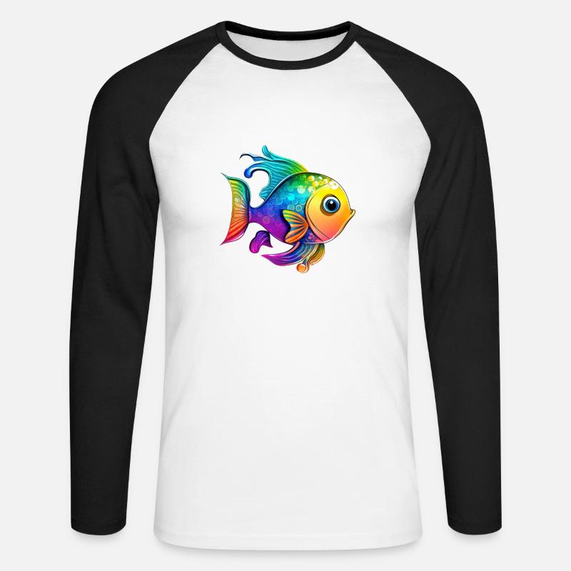 Fisch Regenbogen Zeichnung - Unisex Baseballshirt langarm - Weiß/Schwarz