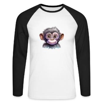 Monkey Watercolor Drawing - Unisex Long Sleeve Baseball T-Shirt - white/black - Front - Nik (191cm)