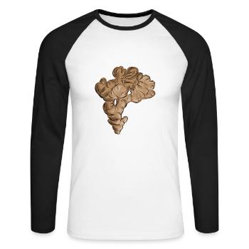 Ingwer, Gemüse, Essen, Kochen, Ingwer-Wurzel - Unisex Baseballshirt langarm - Weiß/Schwarz - Vorne - Nik (191cm)
