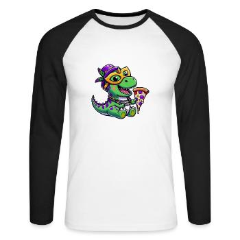 Mardi Gras T-Rex, Dinosaur Carnival, Colorful - Unisex Long Sleeve Baseball T-Shirt - white/black - Front - Nik (191cm)