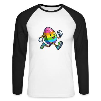 Easter Easter Egg Cute Comic Cartoon Jogger Marathon - Unisex Long Sleeve Baseball T-Shirt - white/black - Front - Nik (191cm)