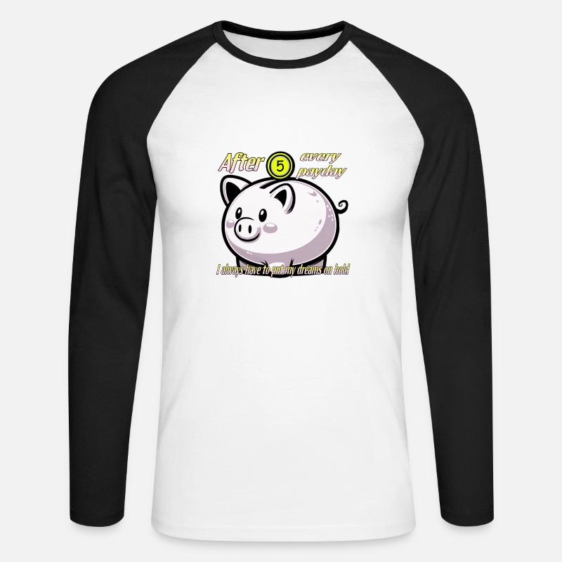 Salvadanaio. Sogni, risparmi, busta paga. - Maglia da baseball a manica lunga da uomo - bianco/nero