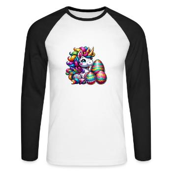 Ostern Einhorn & Bunte Eier - Unisex Baseballshirt langarm - Weiß/Schwarz - Vorne - Nik (191cm)