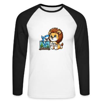 Lion in the Aquarium: Fish & Shark - Unisex Long Sleeve Baseball T-Shirt - white/black - Front - Nik (191cm)