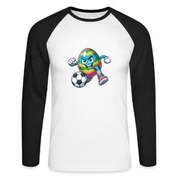 Jeu de football d’oeuf de Pâques, joueur de football Pâques - T-shirt baseball manches longues Homme - blanc/noir - Devant - Nik (191cm)