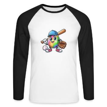 Conception de baseball d’oeuf de Pâques pour les fans de baseball - T-shirt baseball manches longues Homme - blanc/noir - Devant - Nik (191cm)