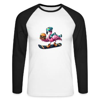 Flamingo Snowboard Hamburger Fun - T-shirt baseball manches longues Homme - blanc/noir - Devant - Nik (191cm)