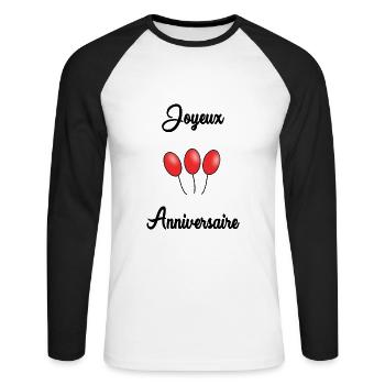 HAPPY BIRTHDAY. HAPPY BIRTHDAY. ANNIVERSARY. - Unisex Long Sleeve Baseball T-Shirt - white/black - Front - Nik (191cm)