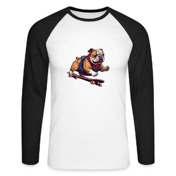 Cool Bulldog Skateboarder in Action - Unisex Long Sleeve Baseball T-Shirt - white/black - Front - Nik (191cm)