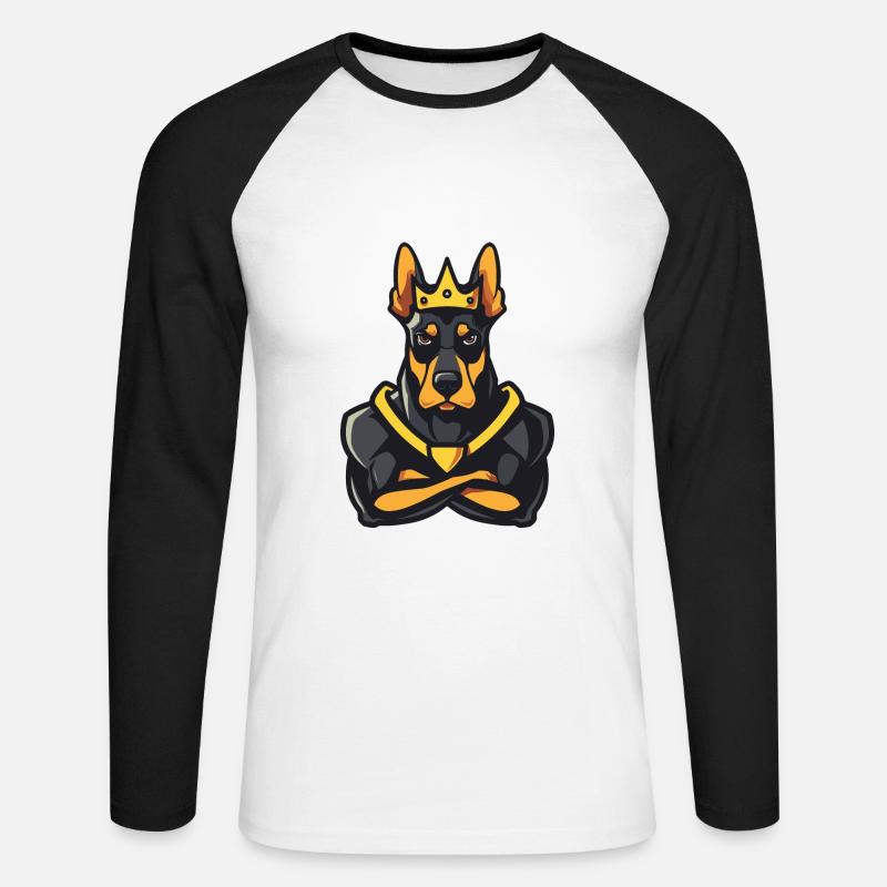 Dobermann Hund Comic Krone - Unisex Baseballshirt langarm - Weiß/Schwarz