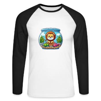 Lion dans l’aquarium : poissons sous-marins - T-shirt baseball manches longues Homme - blanc/noir - Devant - Nik (191cm)