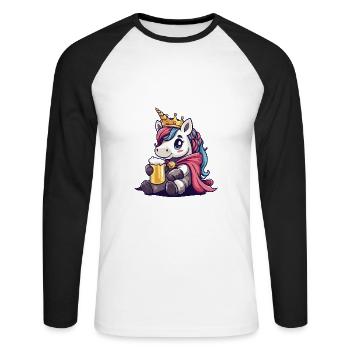 Einhorn Bier Lustig - Unisex Baseballshirt langarm - Weiß/Schwarz - Vorne - Nik (191cm)