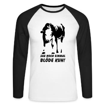 Dumme Kuh? - Unisex Baseballshirt langarm - Weiß/Schwarz - Vorne - Nik (191cm)