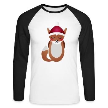 cute fox with Santa Claus Christmas hat - Unisex Long Sleeve Baseball T-Shirt - white/black - Front - Nik (191cm)