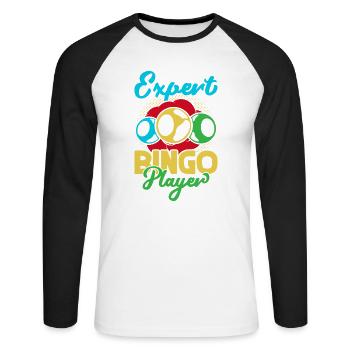 Bingo Game Expert Player Bingo - Unisex Baseballshirt langarm - Weiß/Schwarz - Vorne - Nik (191cm)