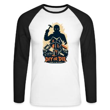 DIY Or Die Horror Design - Unisex Long Sleeve Baseball T-Shirt - white/black - Front - Nik (191cm)