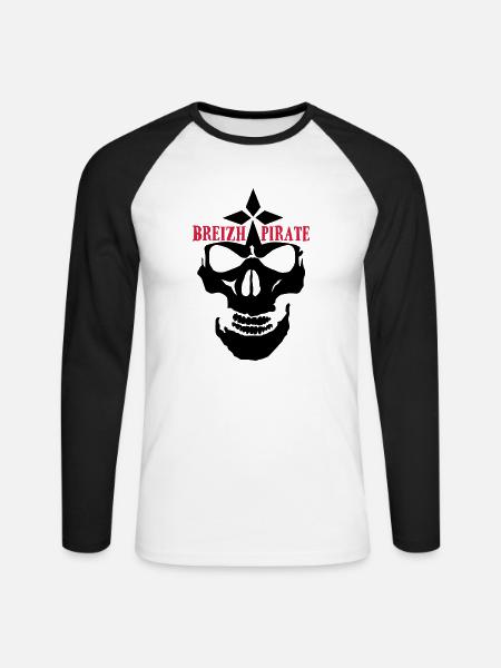 breizh pirate skull logo - Unisex Long Sleeve Baseball T-Shirt - white/black