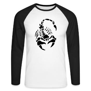 skorpion schwarz - Unisex Baseballshirt langarm - Weiß/Schwarz - Vorne - Nik (191cm)