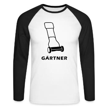 Jardinier avec tondeuse à gazon - T-shirt baseball manches longues Homme - blanc/noir - Devant - Nik (191cm)