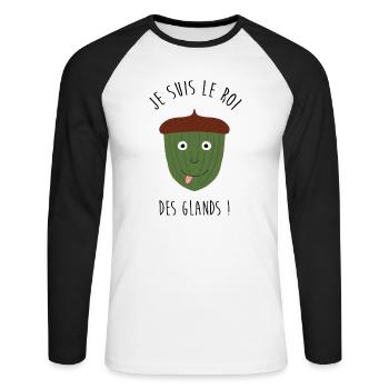Gland - Paresse - Fainéant - Humour - Drôle [MG] - T-shirt baseball manches longues Homme - blanc/noir - Devant - Nik (191cm)
