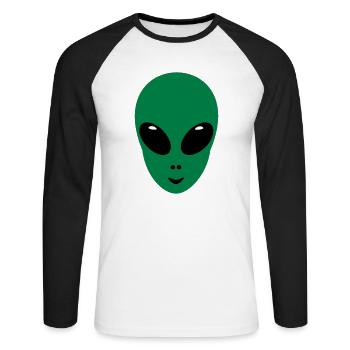 Alien Kopf Face Grün Geschenk marsmännchen space - Unisex Baseballshirt langarm - Weiß/Schwarz - Vorne - Nik (191cm)