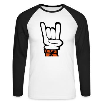 Fourchette à main rock français - T-shirt baseball manches longues Homme - blanc/noir - Devant - Nik (191cm)