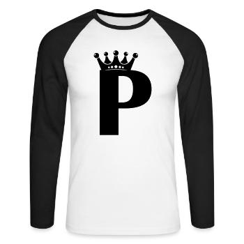 Couronne de lettre P - T-shirt baseball manches longues Homme - blanc/noir - Devant - Nik (191cm)