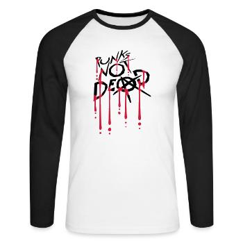 punks pas mort citation - T-shirt baseball manches longues Homme - blanc/noir - Devant - Nik (191cm)