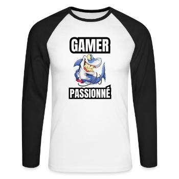 gamer passionné - T-shirt baseball manches longues Homme - blanc/noir - Devant - Nik (191cm)