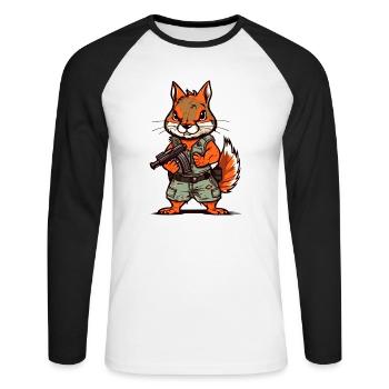 Eichhörnchen bis an die Zähne bewaffnet - Unisex Baseballshirt langarm - Weiß/Schwarz - Vorne - Nik (191cm)
