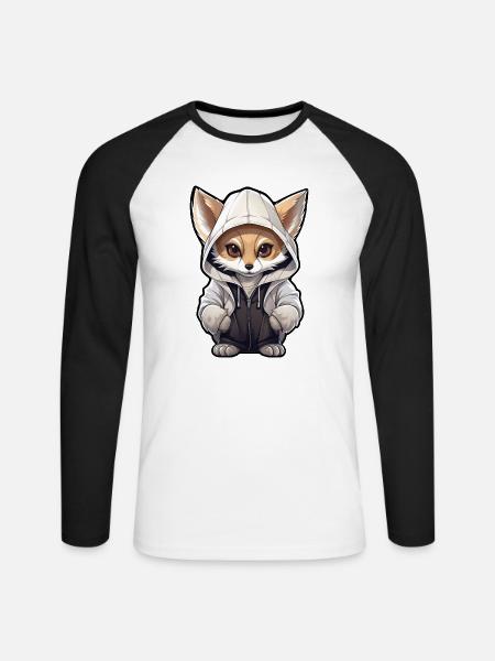 Cooler Fennec Fuchs in Freizeitkleidung - Unisex Baseballshirt langarm - Weiß/Schwarz