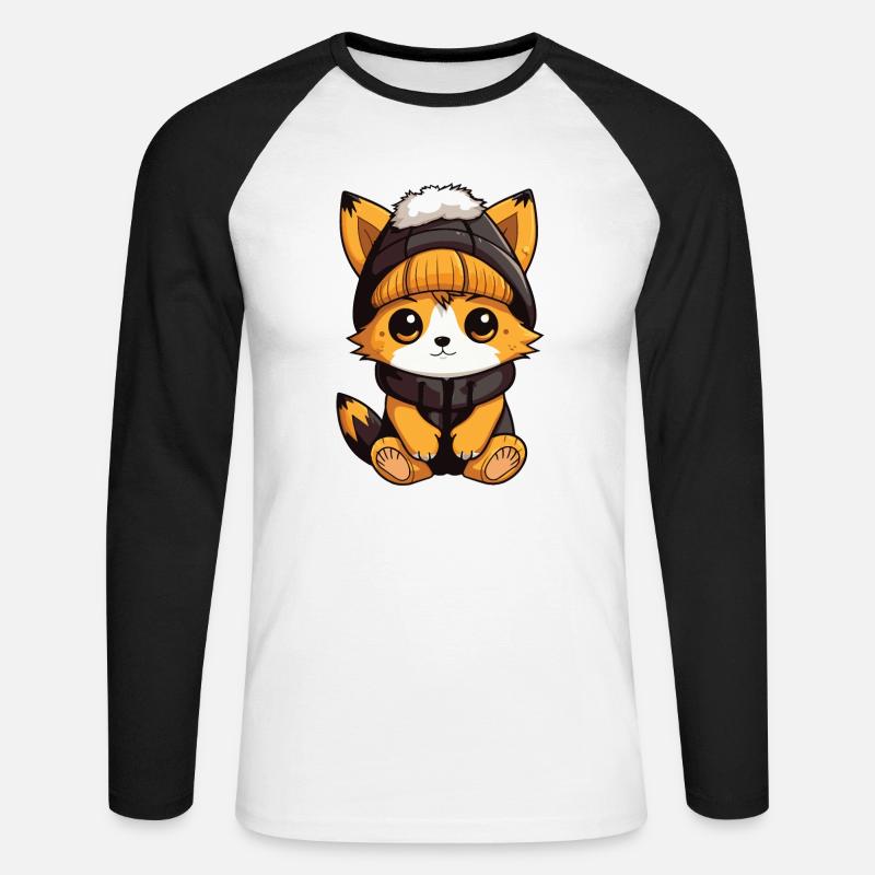 Fuchs Winter Comic Niedlich - Unisex Baseballshirt langarm - Weiß/Schwarz