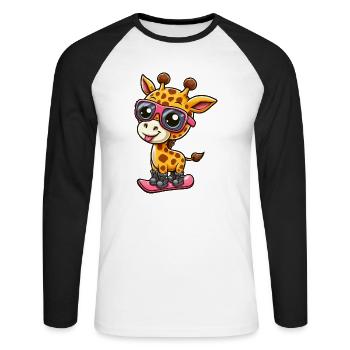 Snowboard Giraffe, Wintersport Abenteuer - Unisex Baseballshirt langarm - Weiß/Schwarz - Vorne - Nik (191cm)