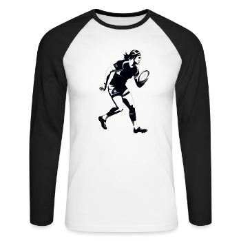 Marc le rugbyman - T-shirt baseball manches longues Homme - blanc/noir - Devant - Nik (191cm)