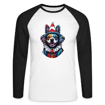 Clown Animal / Cirque / Drôle / Coloré / Spectacle / Chien - T-shirt baseball manches longues Homme - blanc/noir - Devant - Nik (191cm)
