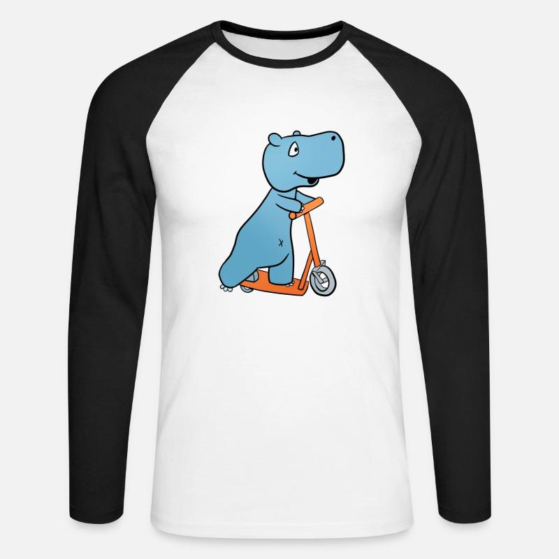 Nilpferd Roller - Unisex Baseballshirt langarm - Weiß/Schwarz