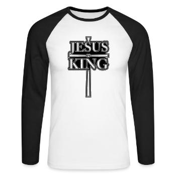 Jesus is King 1 - Unisex Long Sleeve Baseball T-Shirt - white/black - Front - Nik (191cm)