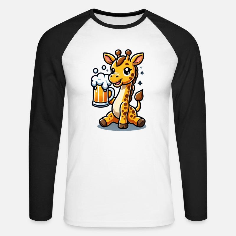 Cute Giraffe Drinking Beer 3 - Unisex Baseballshirt langarm - Weiß/Schwarz