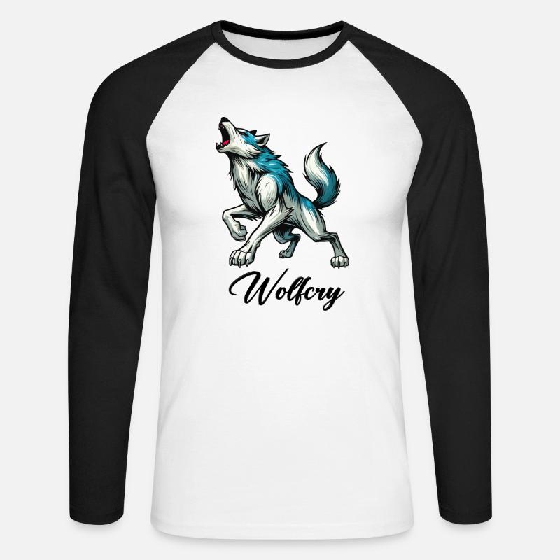 Wolf Comic - Unisex Baseballshirt langarm - Weiß/Schwarz