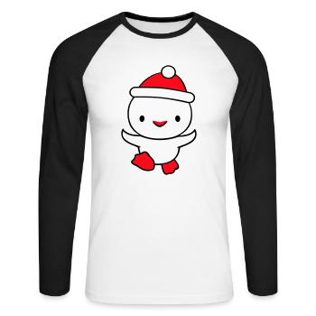 Duck Winter Hat Snow Play Fun Christmas - Unisex Long Sleeve Baseball T-Shirt - white/black - Front - Nik (191cm)