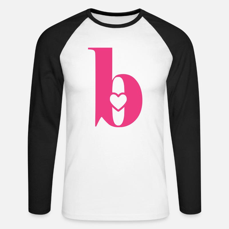 Buchstabe b Anfangsbuchstabe mit Herz - Unisex Baseballshirt langarm - Weiß/Schwarz